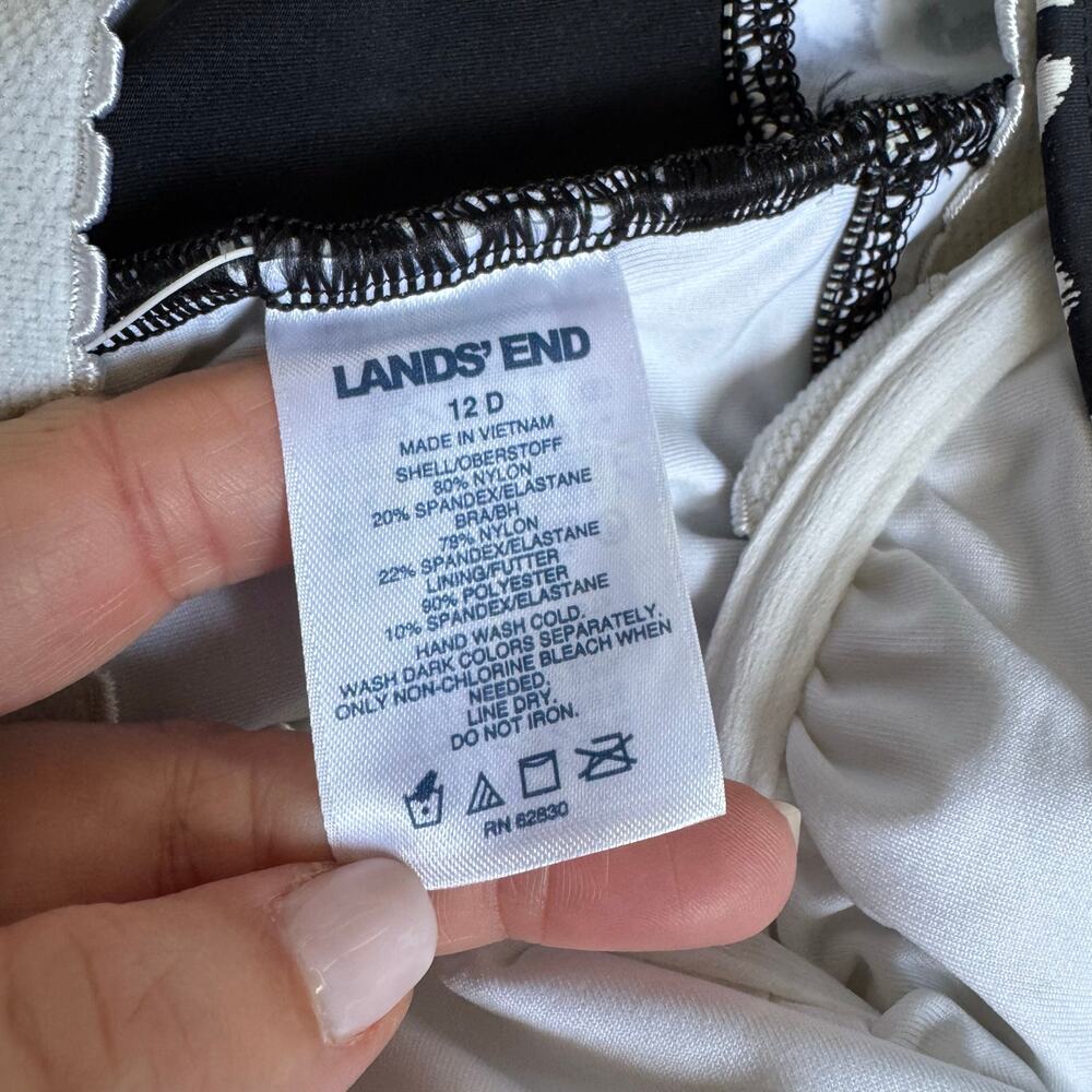 Lands End Womens Black White Leopard Underwire Tankini Swim Suit Top Size 12D - Picture 5 of 6